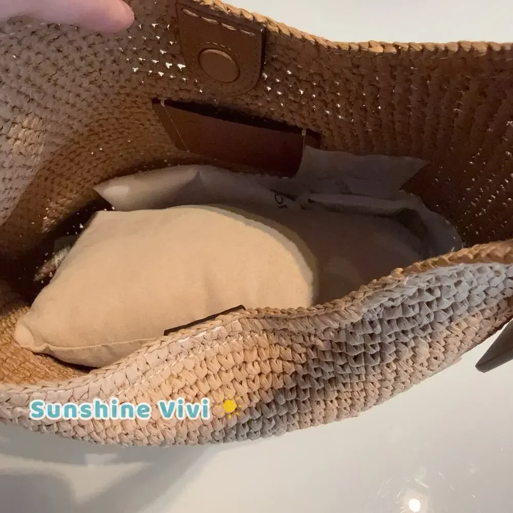 NWT COACH Brooklyn 28 Straw Shoulder Bag CDU75 Handbag Brass/Natural